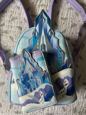 Disney Frozen II Blue & Lavender Olaf Mini Backpack with Matching Wallet